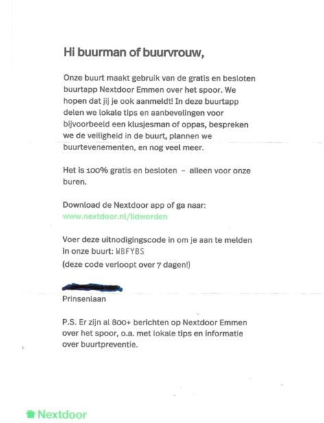 Is de brief van 'Nextdoor' zuivere koffie? (met reactie van Nextdoor